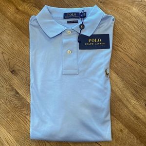 Polo Ralph Lauren, men’s size L, shirt sleeve, two button polo shirt, light blue